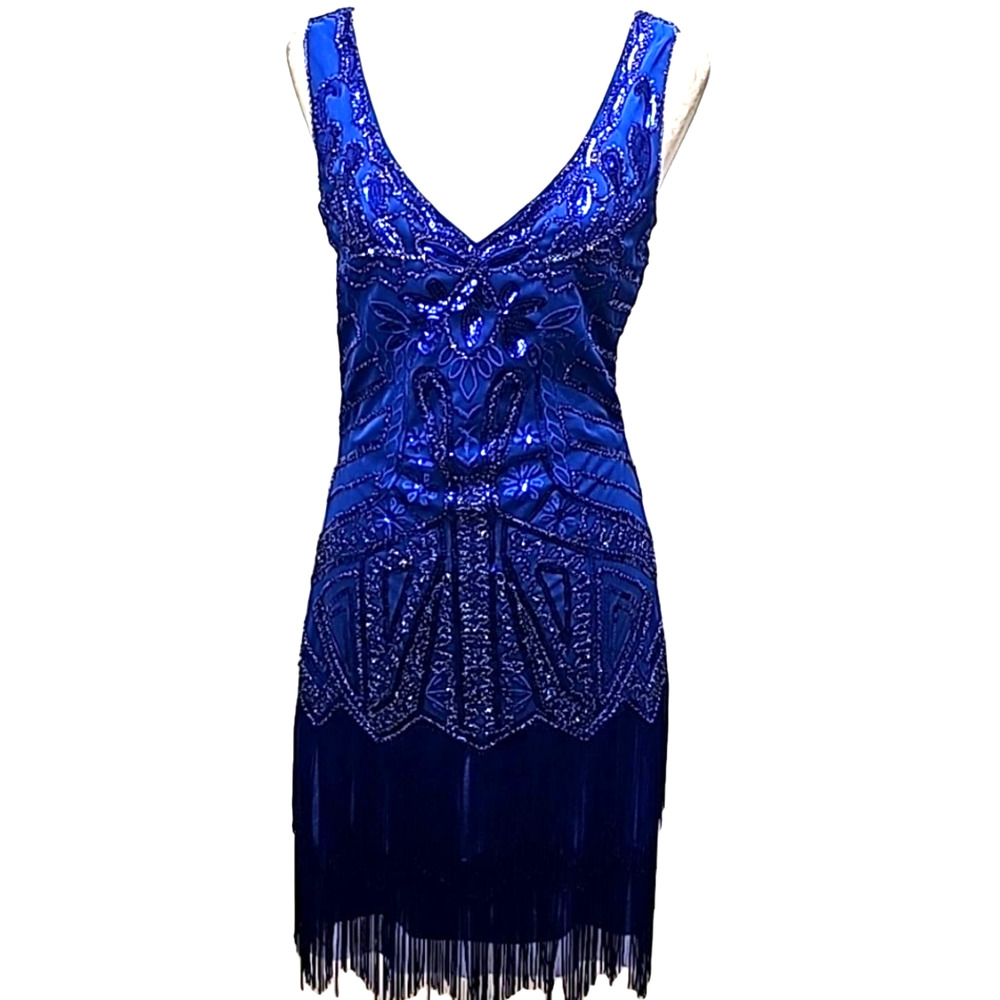 Babeyond Fashion Classic Beaded Sequins w/Fringe Flapper Dress Women's Size M